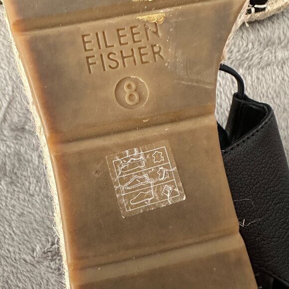 Eileen Fisher Black Leather Espadrille Sandals Wedge Shoes Women\'s 8
